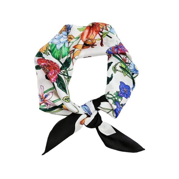 Black floral Silk Scarf main image 4